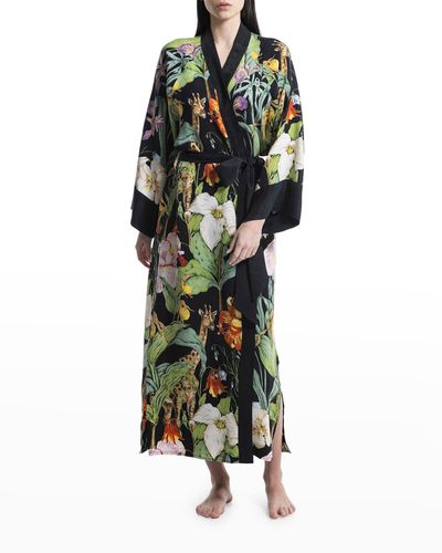 niLuu Printed Vegan Silk Kimono Robe - Green