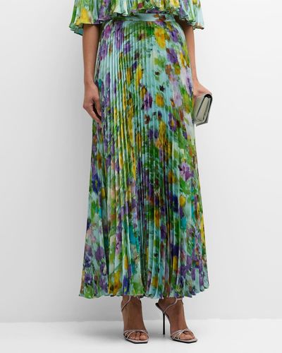 Emanuel Ungaro Pleated Floral-Print Maxi Skirt - Green