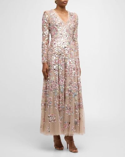 Needle & Thread Sequin Paradise Floral Tulle Gown - Natural