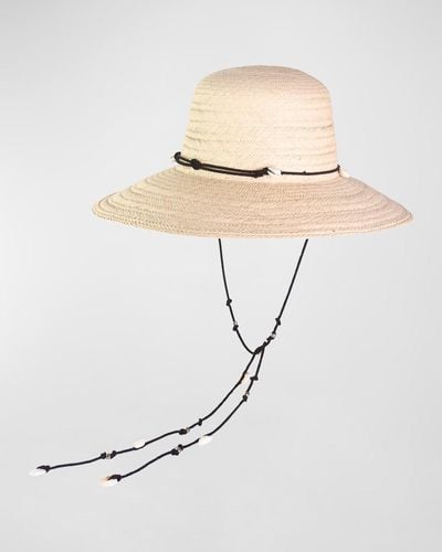 Sensi Studio Lampshade Texturized Straw Bucket Hat With Shells - Natural