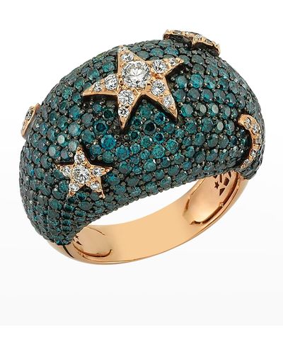 BeeGoddess Sirius Two-tone Diamond Pave Ring, Size 7 - Blue