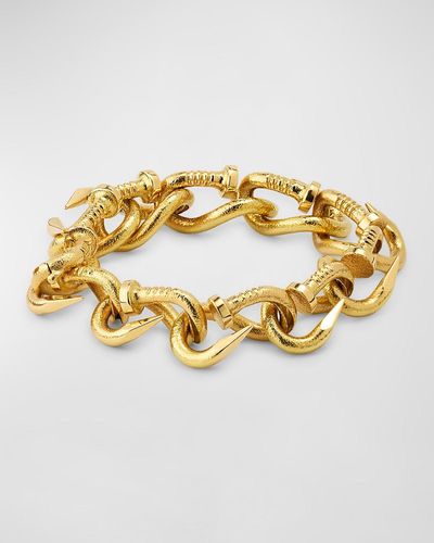David Webb 18k Gold Hammered Nail Link Bangle Bracelet - Metallic