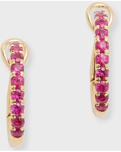 Frederic Sage 18k Yellow Gold Small All Ruby Polished Inner Hoop Earrings - Pink