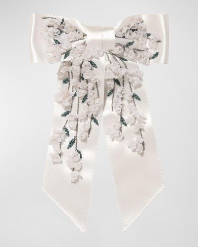 Jennifer Behr Leora Floral Silk Bow Barrette - White