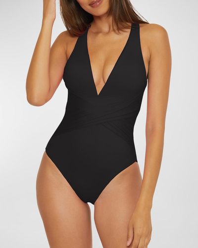 Trina Turk Monaco Wrap Plunge One-Piece Swimsuit - Black