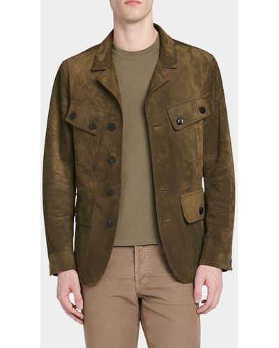 Tom Ford Cashmere-Suede Sartorial Military Jacket - Brown
