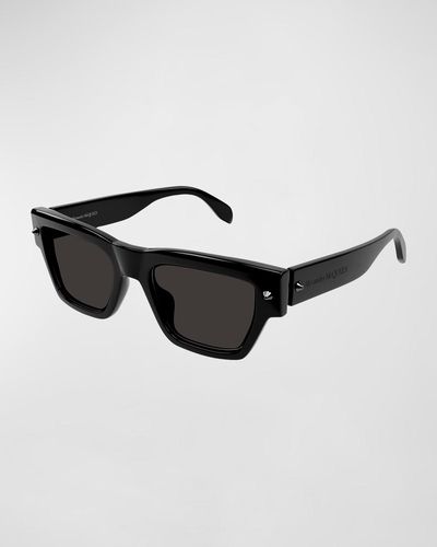 Alexander McQueen Studded Acetate Rectangle Sunglasses - Black