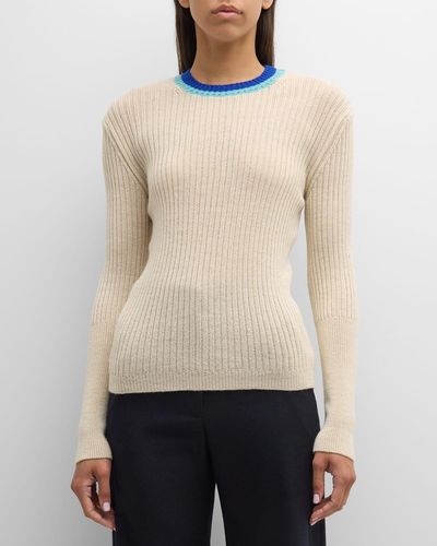 Dries Van Noten Tire Crewneck Long-Sleeve Rib Sweater - Natural