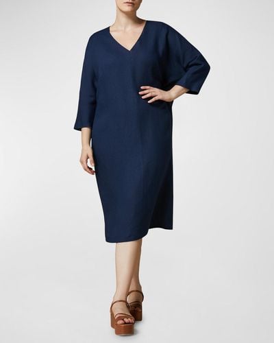 Marina Rinaldi Plus Size Edolo Linen Midi Shift Dress - Blue
