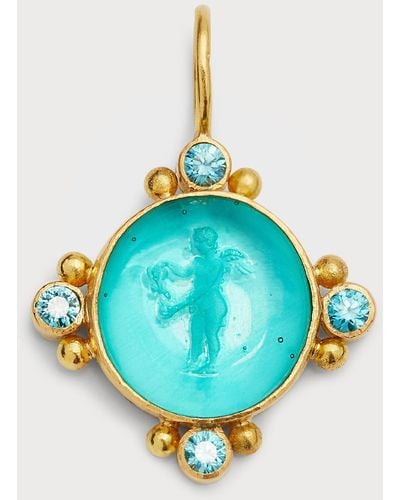 Elizabeth Locke 19k Yellow Gold Venetian Glass Putto With Butterfly Pendant - Blue