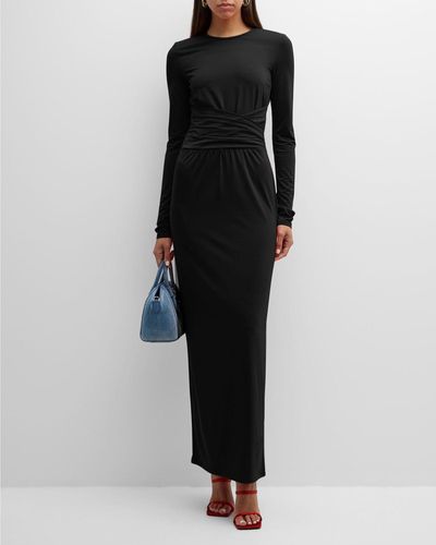 Emporio Armani Pleated Long-sleeve Jersey Column Gown - Black