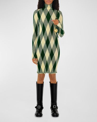 Burberry Signature Argyle Rouched Dress - Green