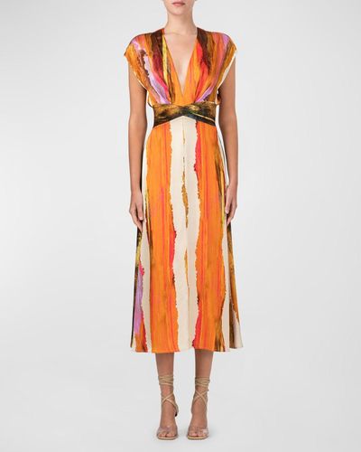 Silvia Tcherassi Ivanova Abstract Striped Midi Dress - Orange