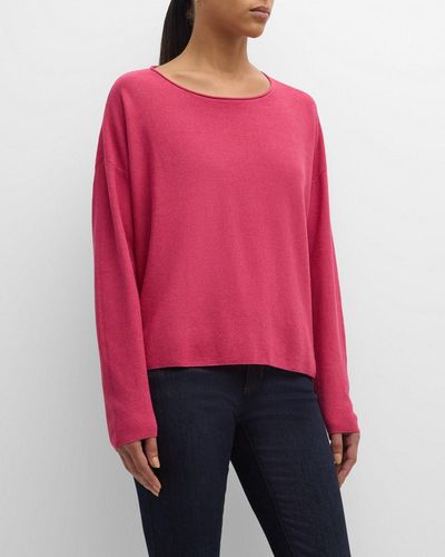 Eileen Fisher Scoop-neck Organic Linen-cotton Blouse - Red