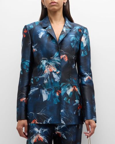 Bach Mai Floral-Print Single-Breasted Tailored Jacket - Blue