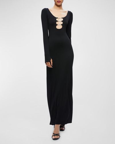 Alice + Olivia Kalena Scoop-Neck Long-Sleeve Cutout Maxi Dress - Black