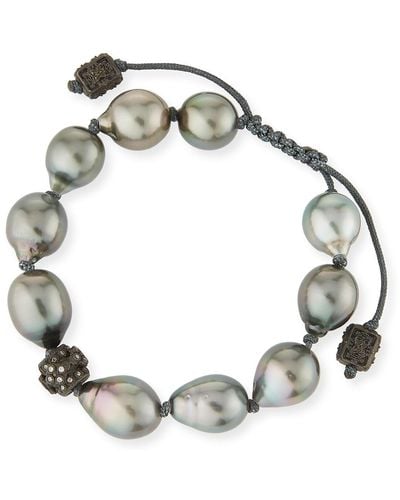 Armenta Old World Tahitian Pearl Pull-Cord Bracelet With Champagne Diamonds - Metallic