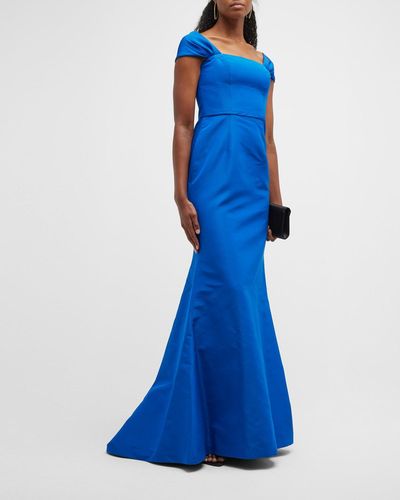 Carolina Herrera Off-the-shoulder Silk Trumpet Gown - Blue