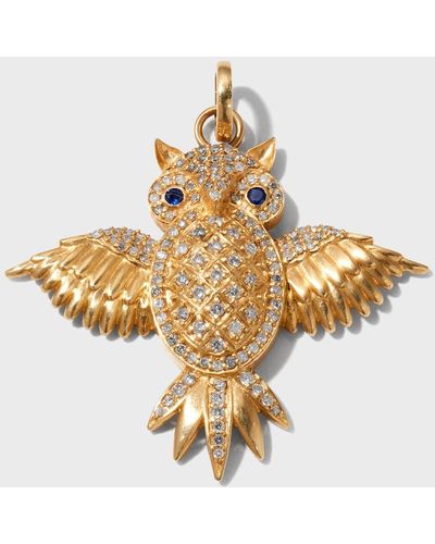 Siena Jewelry 14k Yellow Gold Diamond And Sapphire Owl Charm - Metallic