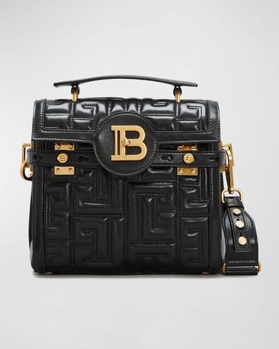 Balmain Bbuzz 23 Top-handle Bag In Monogram Quilted Leather - Black