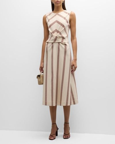 Tanya Taylor Theo Sleeveless Striped Crossover Midi Dress - Natural