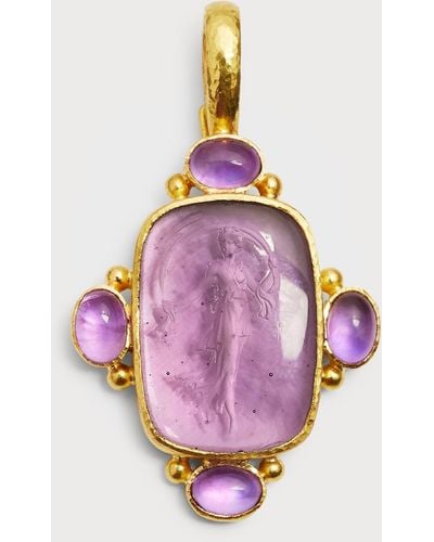 Elizabeth Locke Venetian Glass Intaglio Muse Pendant With Cabochon Stones - Pink