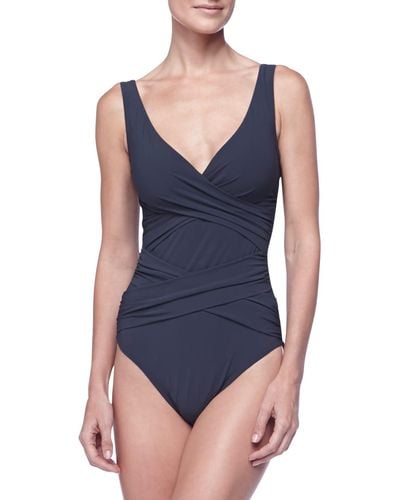 Karla Colletto Criss-Cross One-Piece Swimsuit - Blue