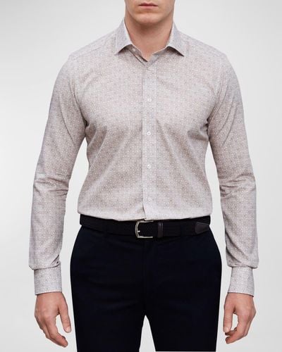 Emanuel Berg Cotton Geometric-Print Sport Shirt - Gray