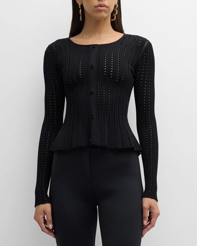 Adam Lippes Pointelle Knit Peplum Cardigan - Black