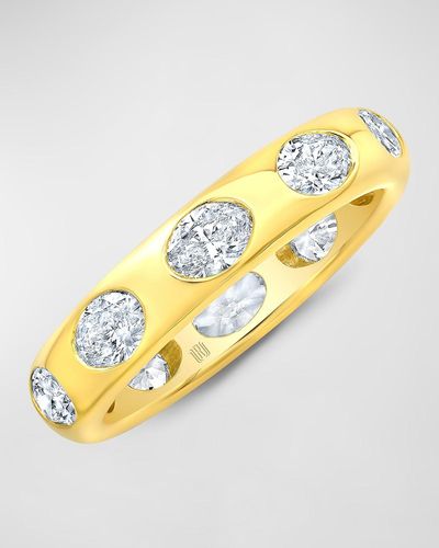 Rahaminov Diamonds 18K Oval Diamond Burnish Set Ring, Size 6.5 - Metallic