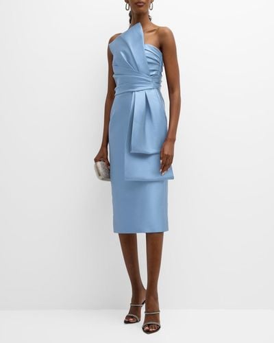 Alberta Ferretti Bow Strapless Satin Dress - Blue