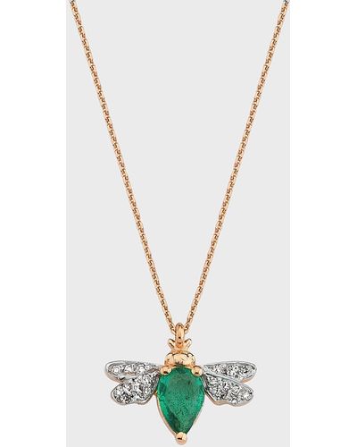 BeeGoddess 14k Rose Gold Bee Diamond And Emerald Necklace - White