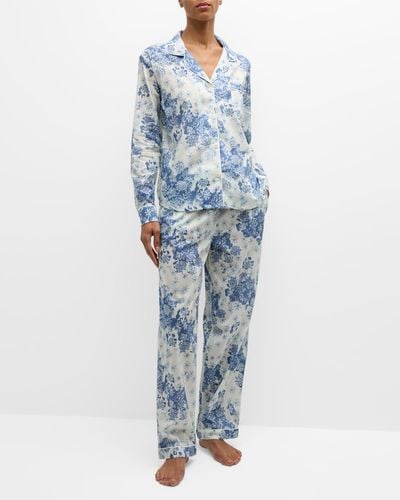 Desmond & Dempsey Floral-Print Cotton Pajama Set - Blue