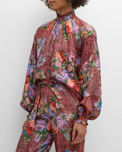 Alix Of Bohemia Poet Wine And Rose Silk Blouse - Red