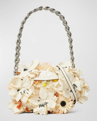 Tory Burch Fleming Mini Crescent Floral Embellished Top-Handle Bag - Natural