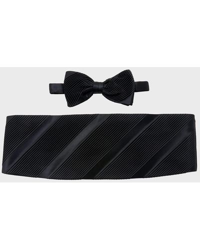 Stefano Ricci Diagonally-Pleated Cummerbund Bow Tie Set - Black