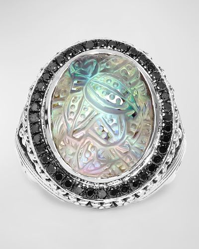 Stephen Dweck Quartz, Abalone And Black Diamond Ring In Sterling Silver, Size 7 - Metallic