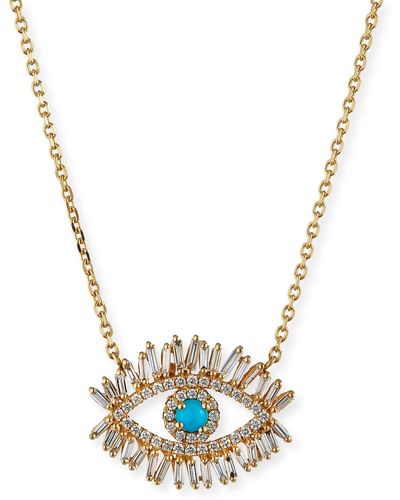 KALAN by Suzanne Kalan Turquoise & Diamond Halo Pendant Necklace - Metallic