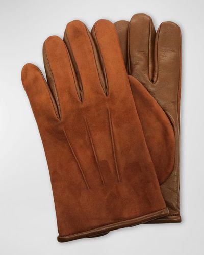 Portolano Suede & Smooth Leather Gloves - Brown