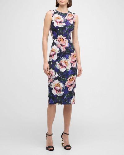 Dolce & Gabbana Cady Floral Print Sheath Dress - Blue