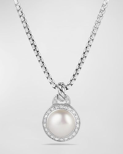 David Yurman Petite Cerise Pearl Pendant Necklace W/pave Diamonds - White