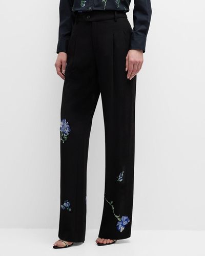 Libertine Cecil Beaton Carnation Embellished Straight-Leg Baggy Pants - Black