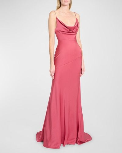 Alex Perry Satin Crepe Cowl Draped Gown - Pink