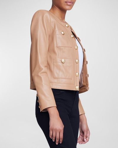 L'Agence Jayde Collarless Leather Jacket - Natural