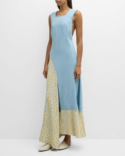 Co. Flower-print Panel Sleeveless Maxi Apron Dress - Blue