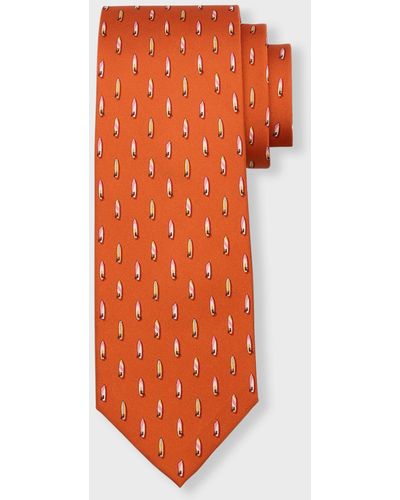 Ferragamo Surf-Print Silk Tie - Orange