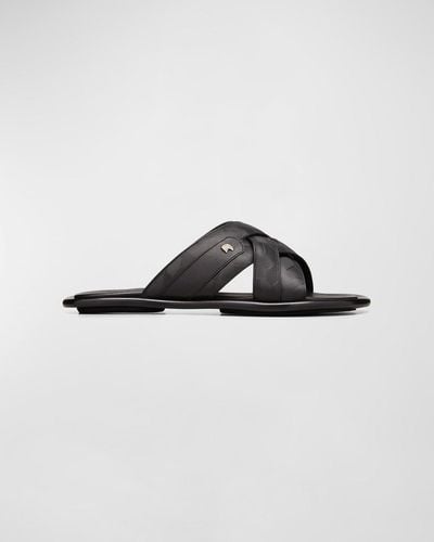 Stefano Ricci Leather Slide Sandals - Black