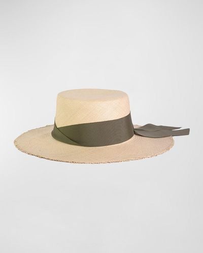 Sensi Studio Frayed Cordovan Straw Large Brim Hat - White
