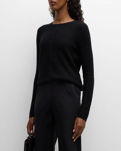 TSE Cashmere Textured Crewneck Sweater - Black