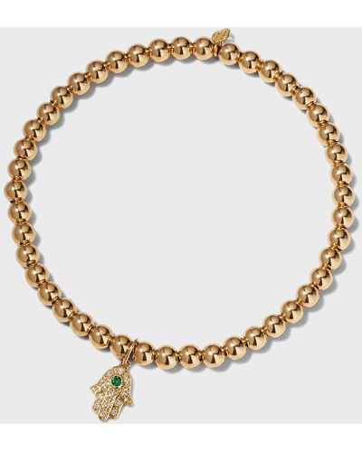 Sydney Evan Small Hamsa Charm Bracelet With 4Mm Beads - Metallic